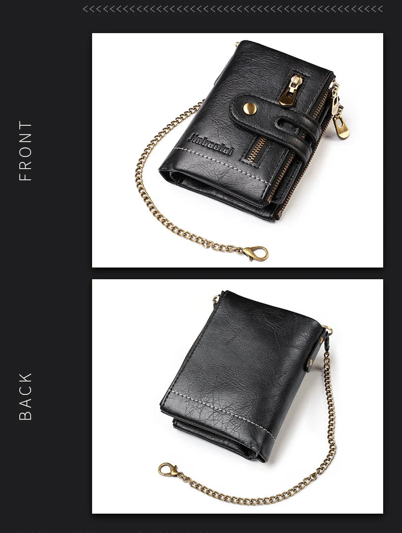 New Men Wallets PU Leather Short Card Holder Chain Luxury Brand Men's Purse High Quality Classic Retro Male Wallet - AMULET RING STORE