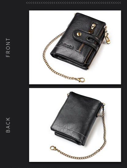 New Men Wallets PU Leather Short Card Holder Chain Luxury Brand Men's Purse High Quality Classic Retro Male Wallet - AMULET RING STORE
