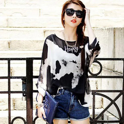 Summer Blouse Shirt 2021 New Fashion Women Casual Chiffon Blouses Tops Plus Size 4XL 5XL 6XL Batwing Sleeve Women's Shirts - AMULET RING STORE