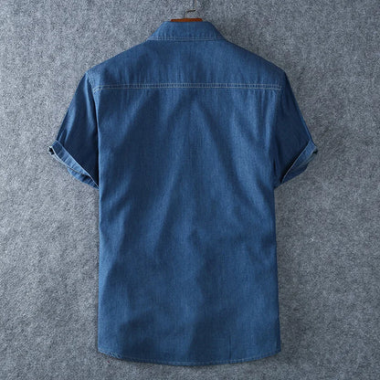 Men's Blue Denim Shirts Short Sleeve Jean Shirts New Summer High Quality Men Cotton Light Blue Denim Shirts Plus size L-8XL
