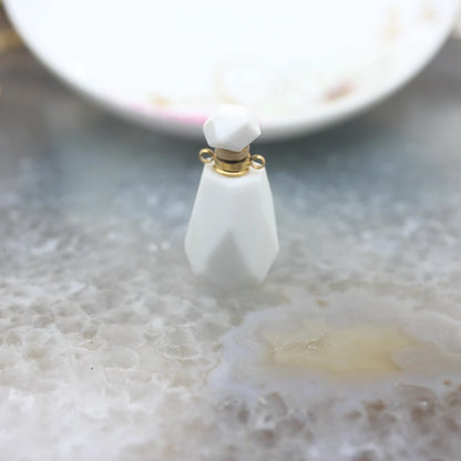 Natural Obsidian Faceted Perfume Bottle Pendants Necklaces,Pink Tourmaline Quartz Essential Oil Diffuser Vial Charms Jewelry - AMULET RING STORE