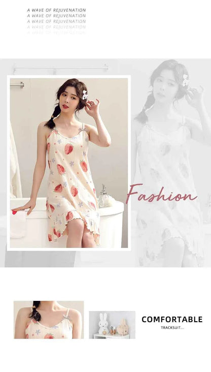 Big Yards 5XL Young Girls Cotton Nightgown Sexy Spaghetti Strap Night Dress Lady V-Neck Nighties Sleeveless Sleepwear Nightwear