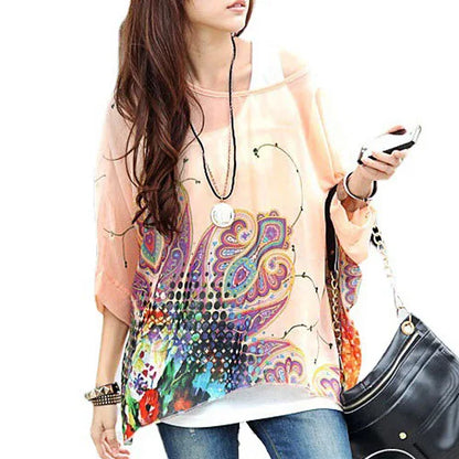 Summer Blouse Shirt 2021 New Fashion Women Casual Chiffon Blouses Tops Plus Size 4XL 5XL 6XL Batwing Sleeve Women's Shirts - AMULET RING STORE