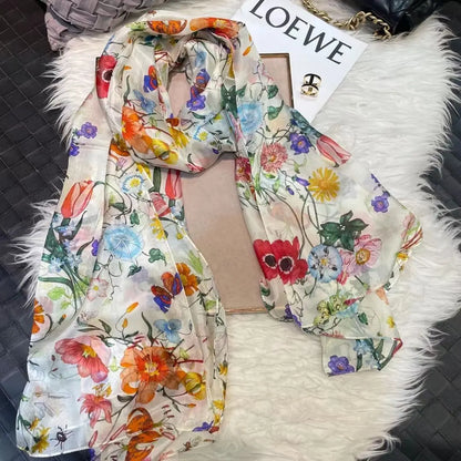 Brand Beige Cartoon Cat 100% Silk Scarf Shawl Bufanda Women Spring Fall Fashion Large Size Winter Long Scarves Bufanda 180*110cm