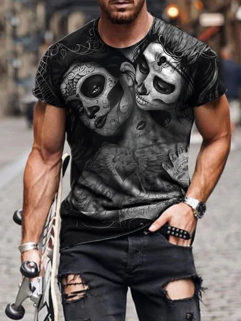 Personality 3D Printing Men's T-Shirt Skull Pattern for Men Demon Streetwear Handsome O-Neck Short Sleeves Casual Tshirt Top Tee - AMULET RING STORE