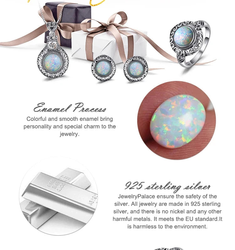 JewelryPalace Vintage 1.5ct Huge Created Opal Ring Unique Open Adjustable Cocktail 925 Sterling Silver Rings for Women Jewelry - AMULET RING STORE