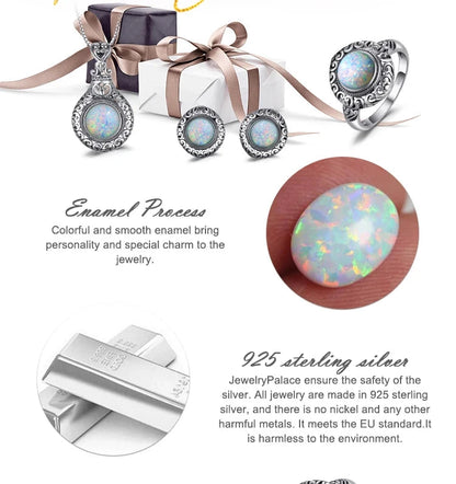 JewelryPalace Vintage 1.5ct Huge Created Opal Ring Unique Open Adjustable Cocktail 925 Sterling Silver Rings for Women Jewelry - AMULET RING STORE