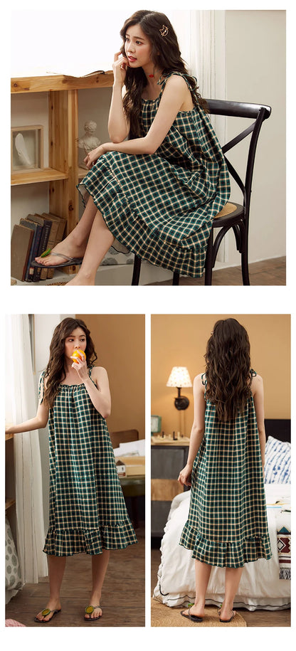 Women Nightgowns Cotton Night Dress Sexy Spaghetti Strap V-Neck Casual Home Dress Night Shirt Floral Print Sleepwear Nightwear - AMULET RING STORE