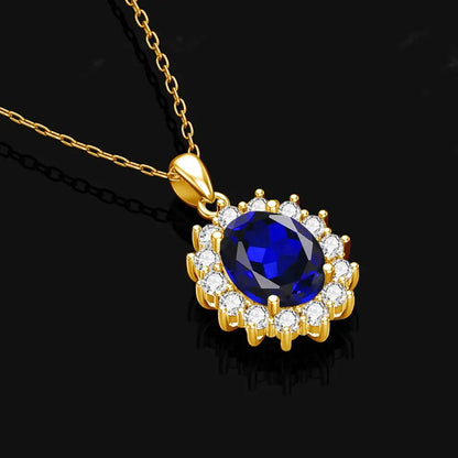 Szjinao Luxury Gold Pendant For Women Real 925 Sterling Silver Shiny Blue Sapphire With Cubic Zirconia Gemstone Fine Jewelery