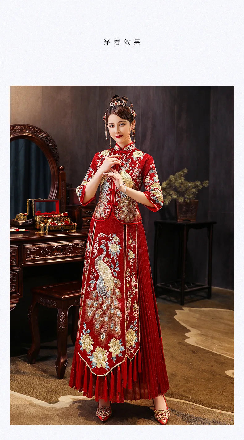 Traditional Chinese Wedding Dress Oriental Style Dresses China Clothing Size 6XL 2020 Modern Cheongsam Red Qipao Long