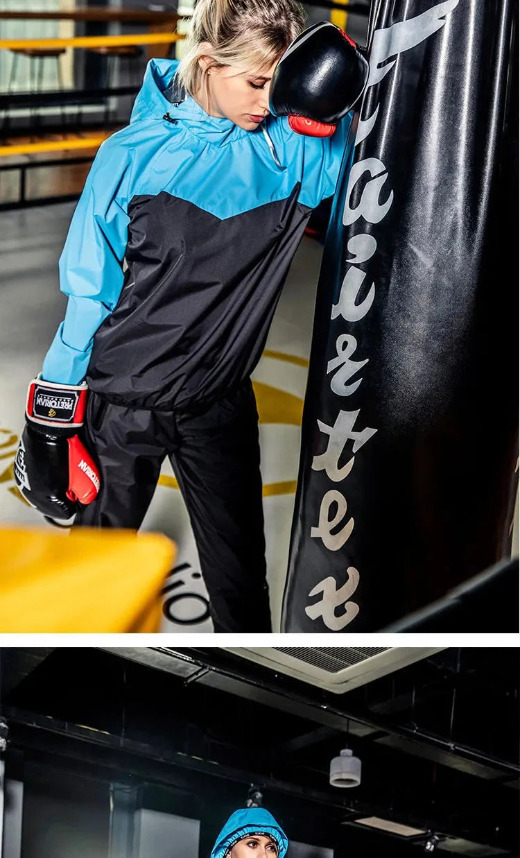 Sauna Suit Women Gym Clothing Set Men Pullover Hoodies Tops Running Fitness Exercise Sportswear Weight Loss Sweating Sports Suit