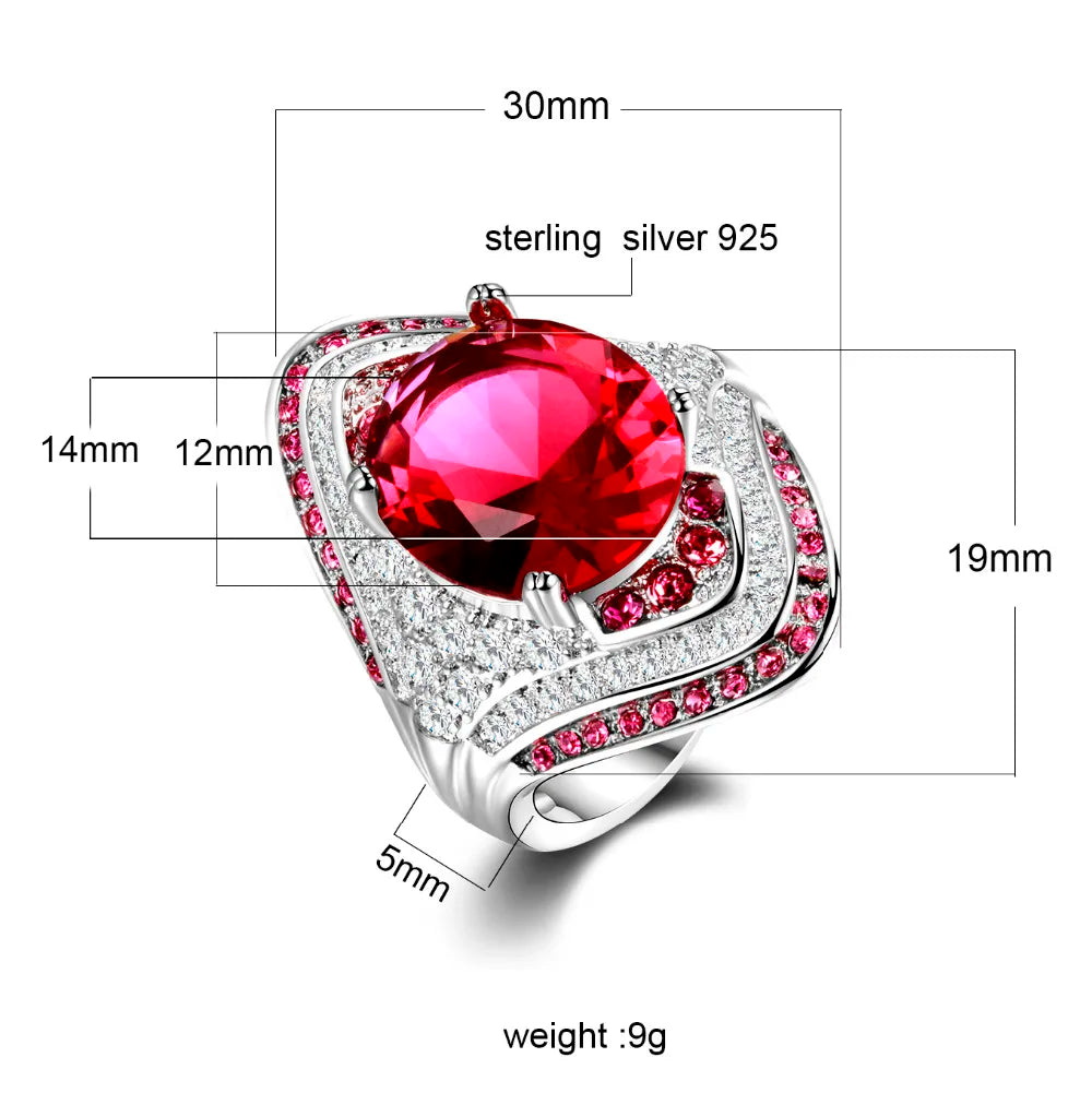 Genuine Unique 925 Silver Ring with Ruby Stones For Women Vintage Crystal Fashion Luxury Wedding Party Jewelry Gifts Wholesale