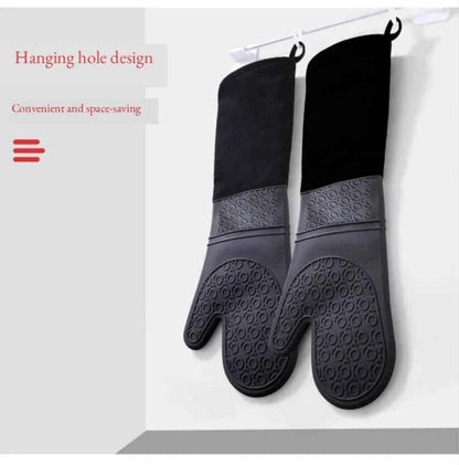 Lengthen Cotton Silicone Gloves Candy Color Heat Resistant Gloves Microwave Oven Mitts Non-Slip Pot Holders for Kitchen Baking