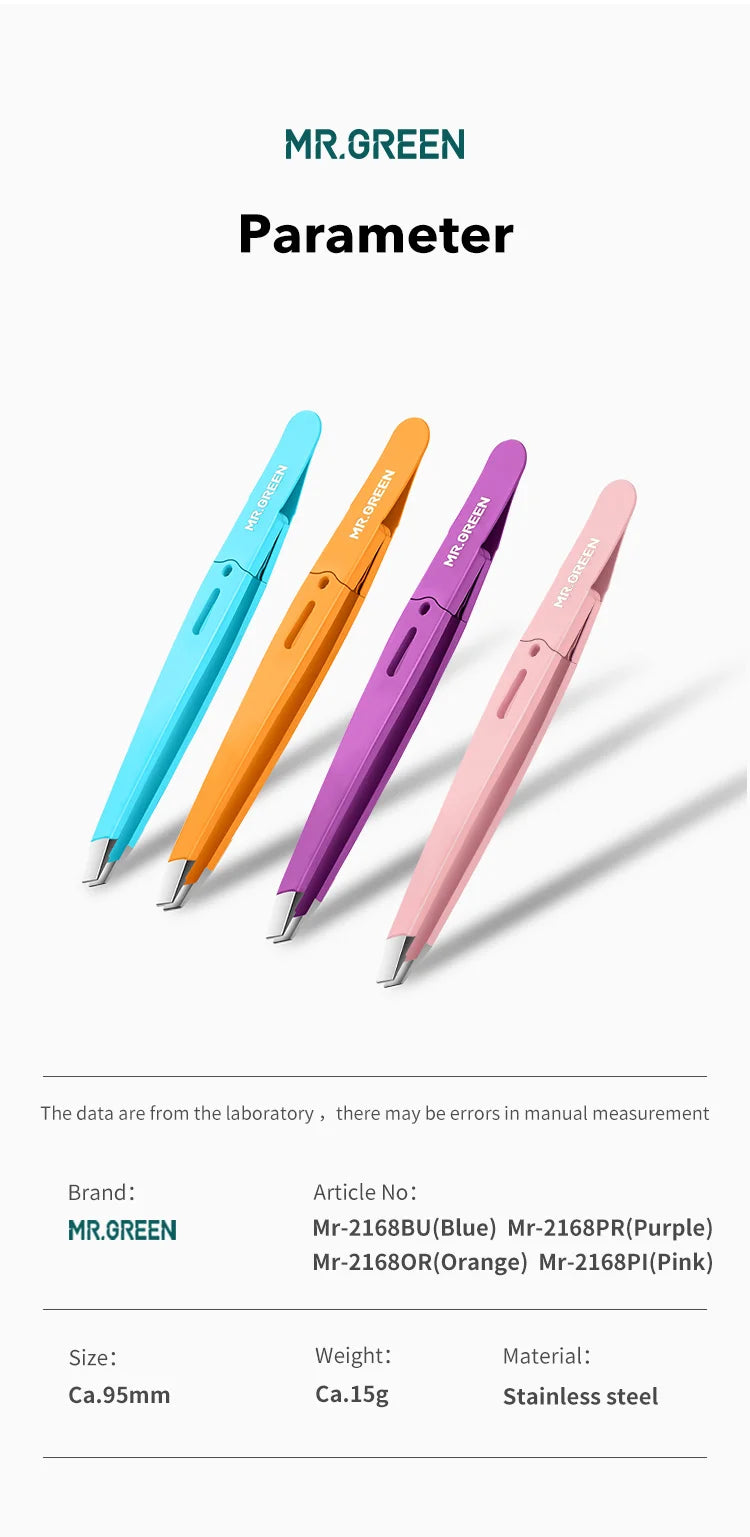 MR.GREEN Eyebrow Tweezer Colorful Hair Beauty Fine Hairs Puller Stainless Steel Slanted Eye Brow Clips Removal Makeup Tools - AMULET RING STORE