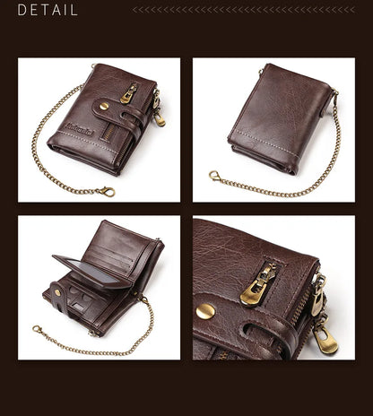 New Men Wallets PU Leather Short Card Holder Chain Luxury Brand Men's Purse High Quality Classic Retro Male Wallet - AMULET RING STORE