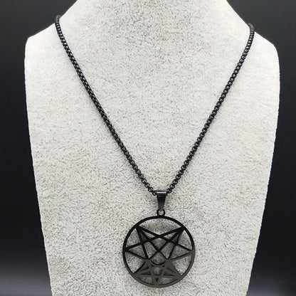 Nine Angles Satan Hidden Black Stainless Steel Pendant Necklace o9a Satan Onasigil Pin Patch Long Necklace Jewelry N7094S03