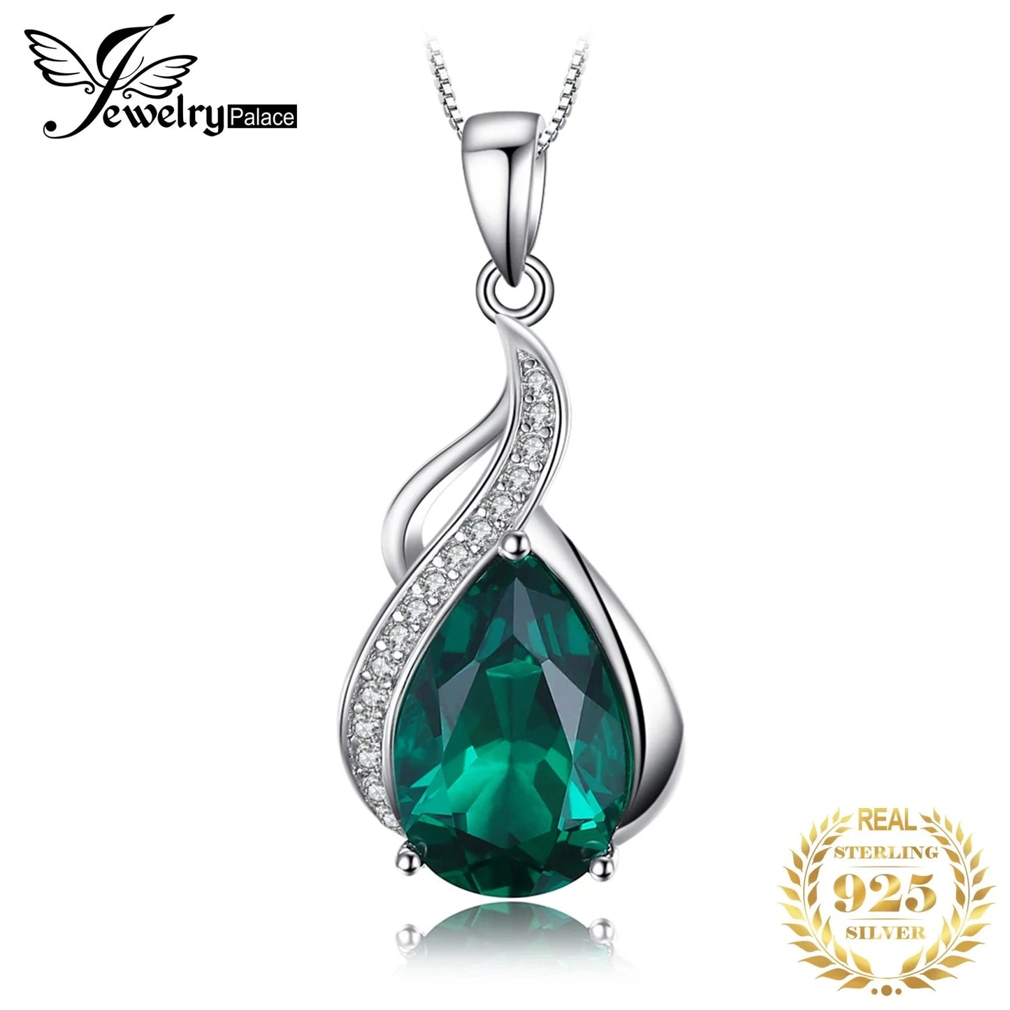 JewelryPalace 2.7ct Simulated Nano Emerald 925 Sterling Silver Pendant Necklace for Woman No Chain - AMULET RING STORE