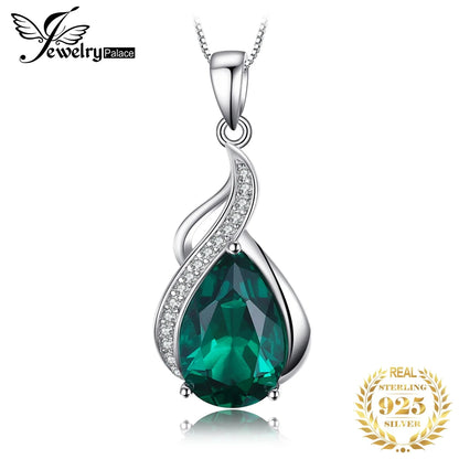 JewelryPalace 2.7ct Simulated Nano Emerald 925 Sterling Silver Pendant Necklace for Woman No Chain - AMULET RING STORE
