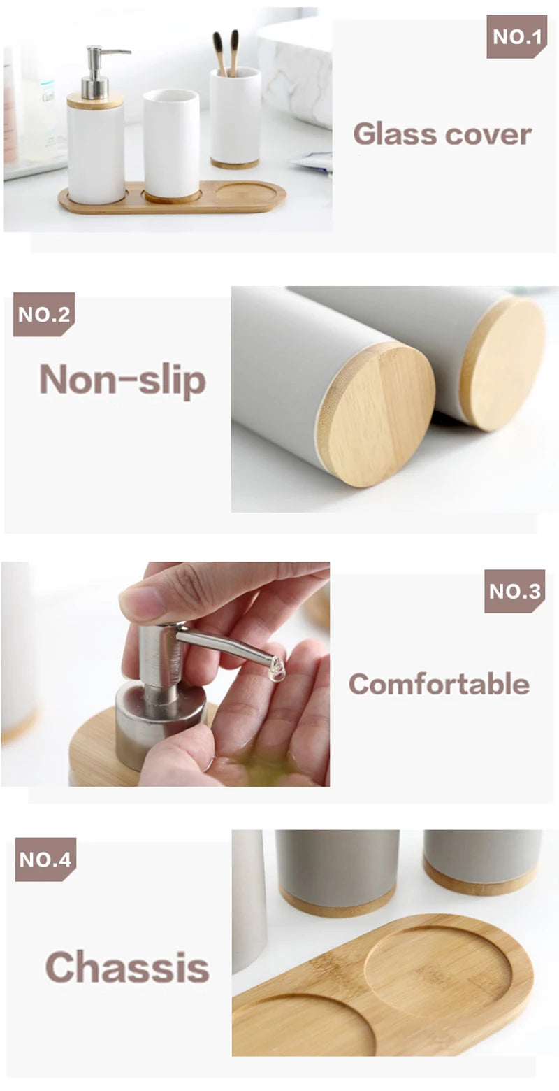 UNTIOR 3PCS Ceramic Bathroom Accessories Set Fashion Soap Dispenser Toothbrush Holder Tumbler Ceramic Household Bathroom Product - AMULET RING STORE