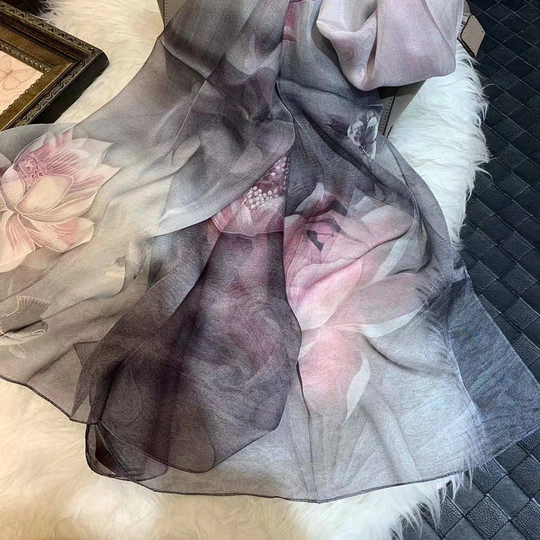 BYSIFA|New Black Pink Peony 100% Silk Shawl Scarf Women Chiffon Long Silk Scarves Cape Summer Foulard Winter Brand Scarves Wraps