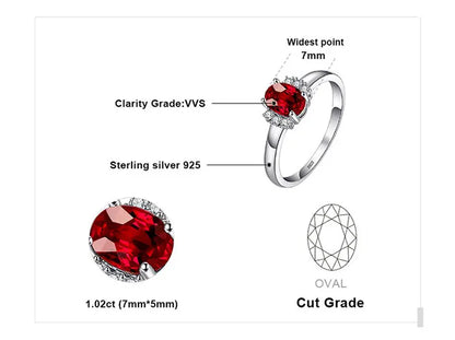JewelryPalace Oval Red Natural Red Garnet 925 Sterling Silver Rings for Women Fashion Engagement Gemstone Birthstone Jewelry