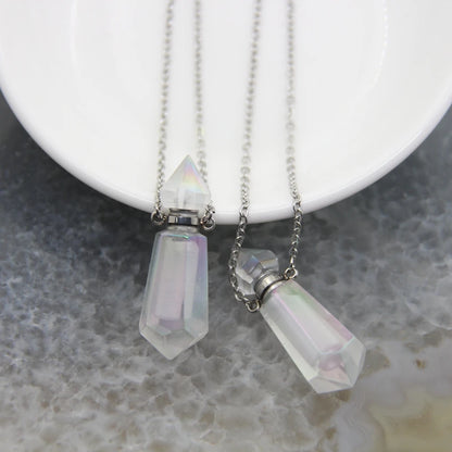 5 Shape Stainless steel Chains Rainbow Aura Crystal Perfume Bottle Pendant Necklace,AB Quartz Essential Oil Diffuser Vial Charms - AMULET RING STORE