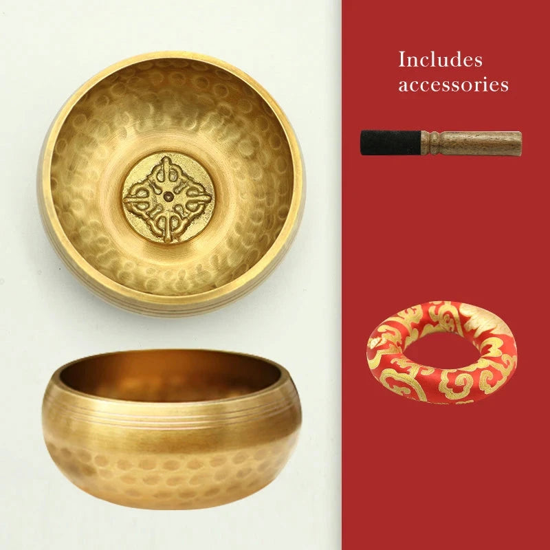 3.15 inch (8 CM) Silent Mind Tibetan Singing Bowl Set Antique Design With Dual Surface Mallet and Yoga physiotherapy - AMULET RING STORE