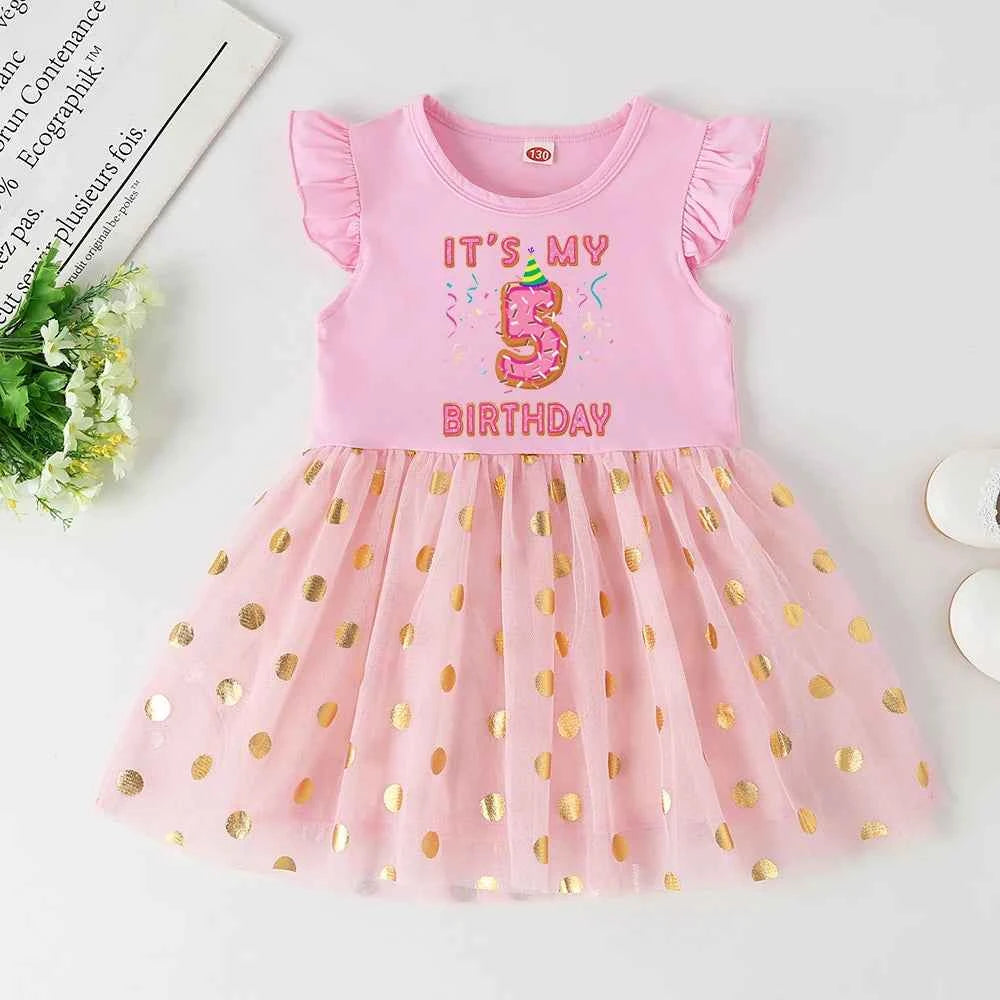 Baby Girl 1-6 Year Dress Cute Donut Number Birthday Outfit Girl Baby Dress Summer Clothes Kids Girl Party Tutu Outfits Dresses