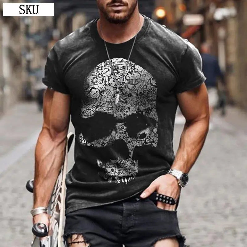Personality 3D Printing Men's T-Shirt Skull Pattern for Men Demon Streetwear Handsome O-Neck Short Sleeves Casual Tshirt Top Tee - AMULET RING STORE