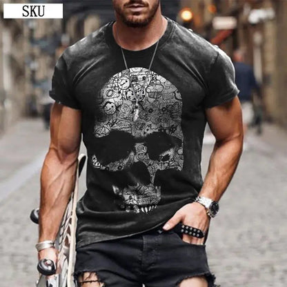 Personality 3D Printing Men's T-Shirt Skull Pattern for Men Demon Streetwear Handsome O-Neck Short Sleeves Casual Tshirt Top Tee - AMULET RING STORE