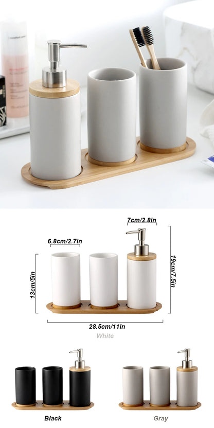 UNTIOR 3PCS Ceramic Bathroom Accessories Set Fashion Soap Dispenser Toothbrush Holder Tumbler Ceramic Household Bathroom Product - AMULET RING STORE