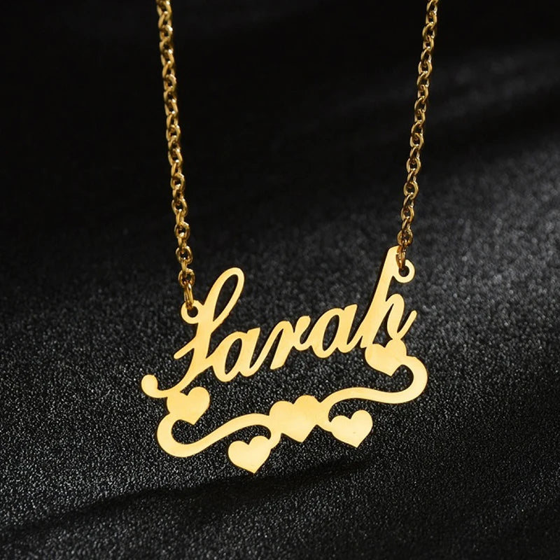 Personalized Love Heart Name Necklace - Stainless Steel Custom Jewelry