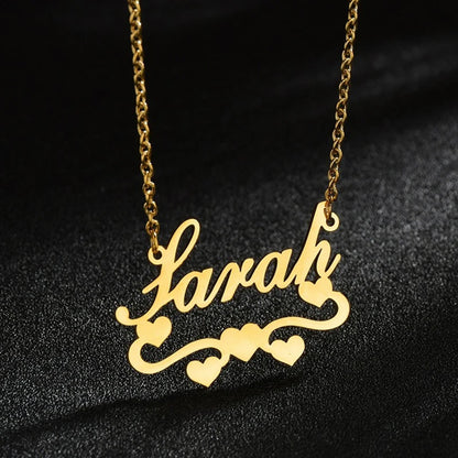 Personalized Love Heart Name Necklace - Stainless Steel Custom Jewelry