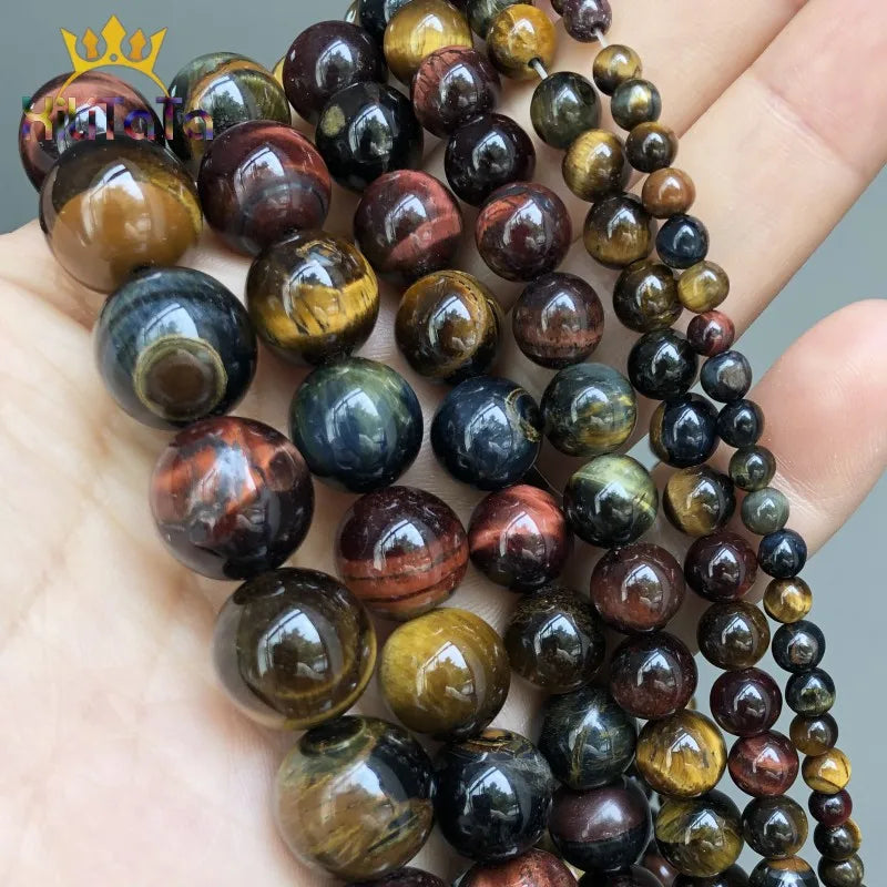 Natural Stone Multicolor Tiger Eye Round Loose Beads For Jewelry Making 4 6 8 10 12 14mm DIY Bracelet Accessories 15'' Strands - AMULET RING STORE