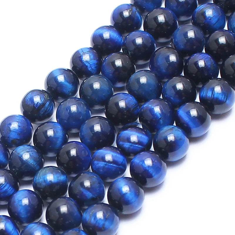 Real Natural Blue Stone Beads Turquoises Agates Amazonite Jades Tiger Eye Round Beads for DIY Couple's Bracelet Jewelry Making - AMULET RING STORE