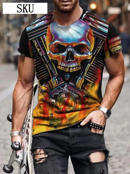 Personality 3D Printing Men's T-Shirt Skull Pattern for Men Demon Streetwear Handsome O-Neck Short Sleeves Casual Tshirt Top Tee - AMULET RING STORE
