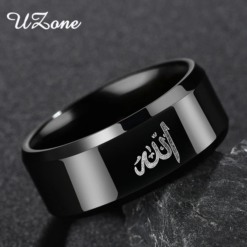 8Mm Black Muslim Allah Ring Women Men Islam Arabic God Messager