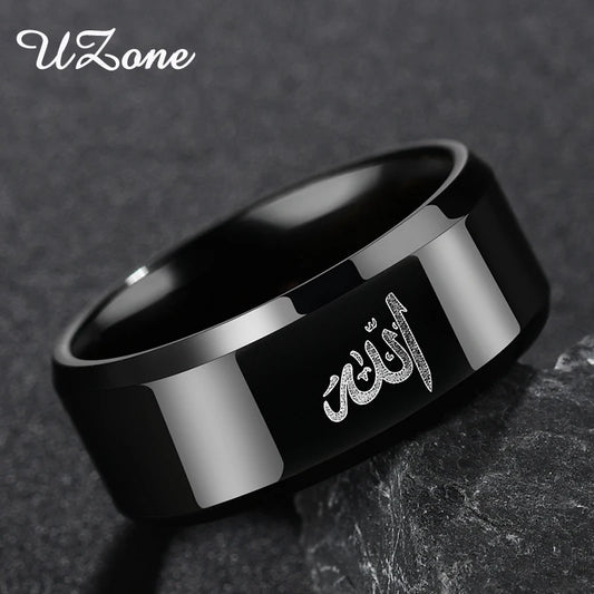 8Mm Black Muslim Allah Ring Women Men Islam Arabic God Messager AMULET RING STORE