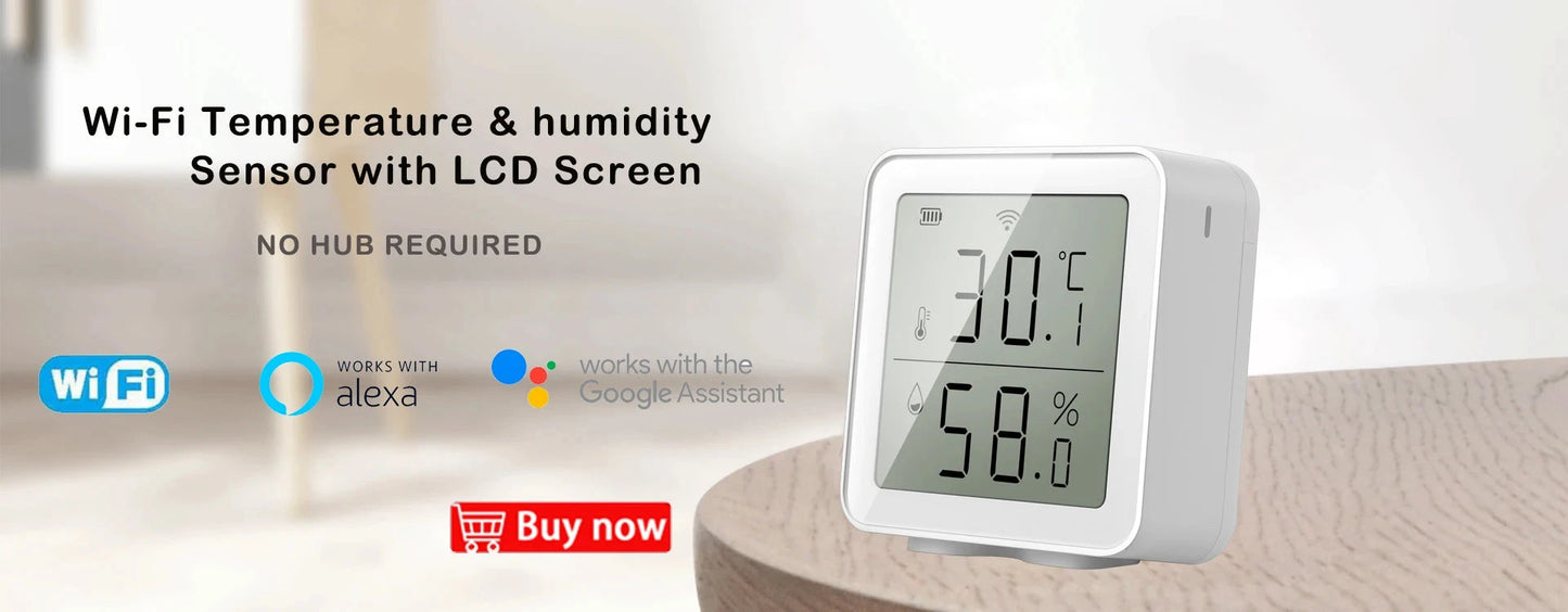 Tuya Smart WIFI Temperature and Humidity Sensor with Backlight LCD Display Indoor Thermometer Hygrometer Meter Support Alexa - AMULET RING STORE