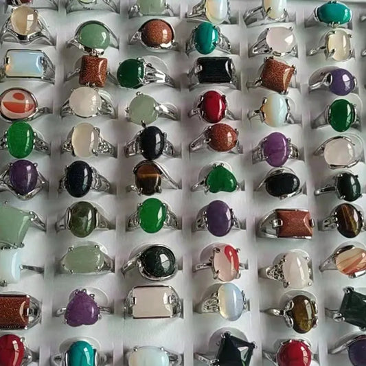 10-Piece Vintage Colorful Stone & Crystal Quartz Ring Mix Set