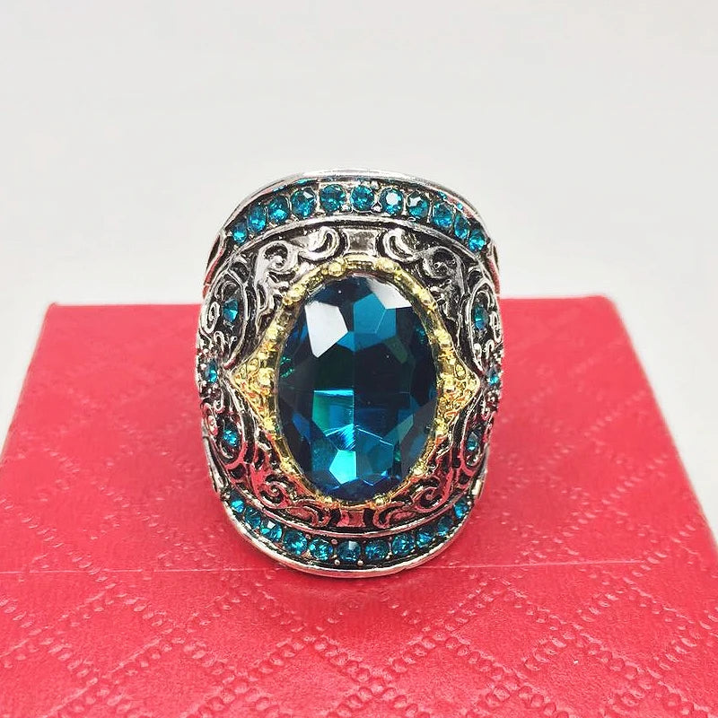 HuiSept Vintage Silver 925 Ring Sapphire Gemstones Zircon Ornament Rings