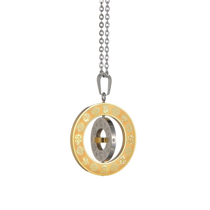 Stainless Steel Rotatable Chinese Zodiac Palaces Bagua Pendant Necklace