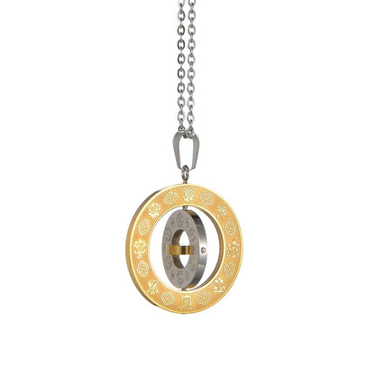 Stainless Steel Rotatable Chinese Zodiac Palaces Bagua Pendant Necklace