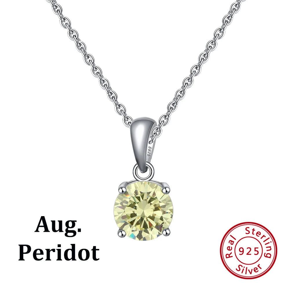 ORSA JEWELS 925 Sterling Silver 12 Color Heart Shaped Birthstone Pendant Necklace Woman Girl's Lucky Birthday Jewelry Gift APN02