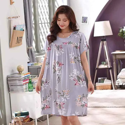 Women summer cotton nightgowns short-sleeved Korean loose big yards 4XL fit 100 kg nightshirt female floral print night dress