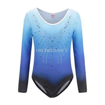 Hot Sale Cheap Kids Girls Child Pink Blue Purple Rhinestones Long Sleeve Leotards Gymnastics for sale