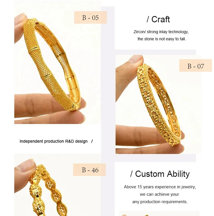 ANIID Women Charm Bracelet Bangle 24K Gold Color Jewelry Dubai Flower Bangle Brand African Designer Ethiopian Hawaiian Jewelry - AMULET RING STORE