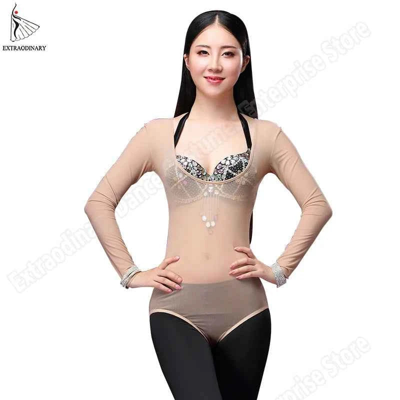 Plus Size 1 Piece Belly Dancing Dancewear Long Sleeves Bellydance Accessories Women Bodysuit Bottoming Shirt Belly Dance Tops