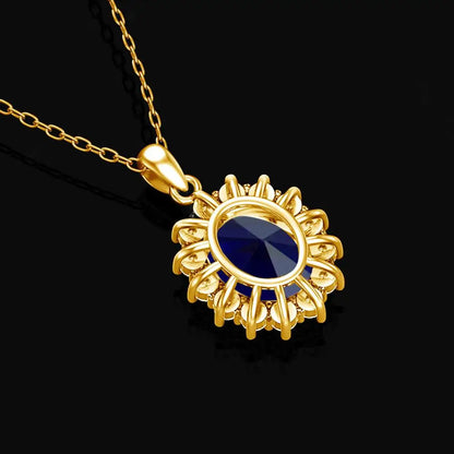 Szjinao Luxury Gold Pendant For Women Real 925 Sterling Silver Shiny Blue Sapphire With Cubic Zirconia Gemstone Fine Jewelery