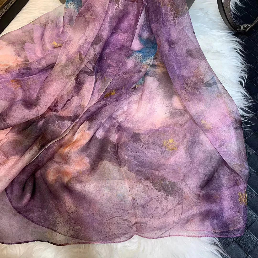 BYSIFA|New Black Pink Peony 100% Silk Shawl Scarf Women Chiffon Long Silk Scarves Cape Summer Foulard Winter Brand Scarves Wraps